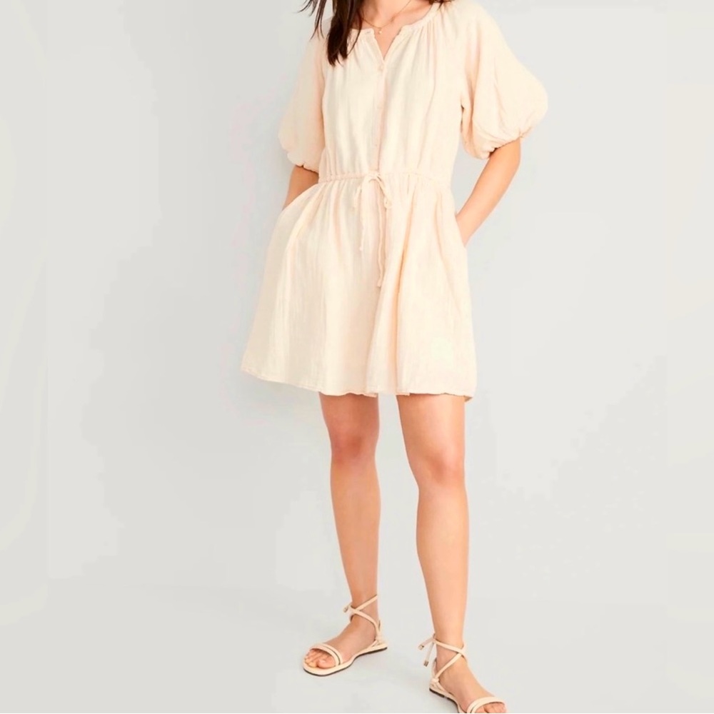 Apricot cotton mini dress with pockets